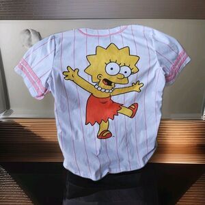 Lisa SIMPSON Baseball Jersey Womens M White Pink Button Up Wild Child Size Med
